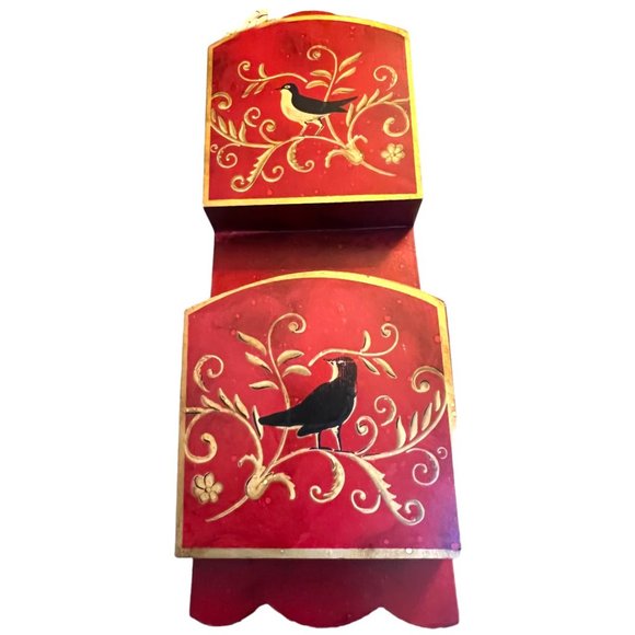 Handpainted Wooden Mail Caddy Heart Cutout Scalloped Edge Attached Hangers 18" T - Picture 6 of 12